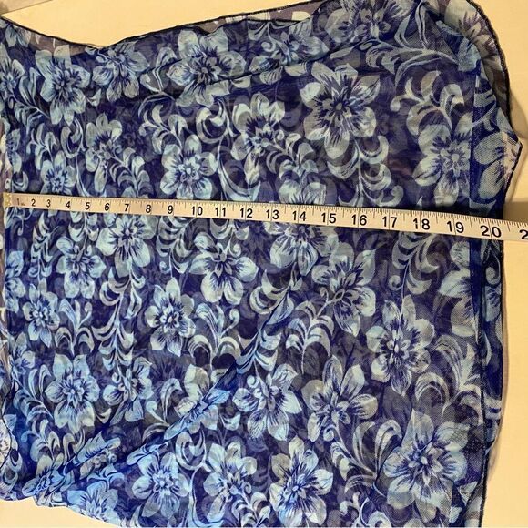 Cherokee Sheer mesh blue tropical floral Bathing Suit swimsuit skirt Cover up OS - Picture 5 of 5
